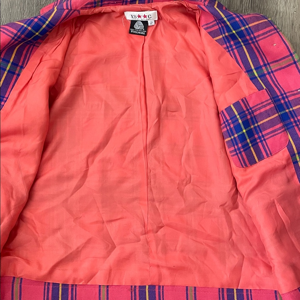 Isaac Mizrahi 90s Vintage Clueless Pink Plaid Wool Jacket Womens Size Medium Y2K - Picture 12 of 13